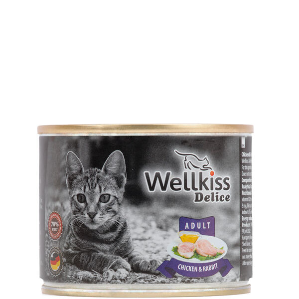 Delice Adult консервированный корм Wellkiss для кошек, с цыпленком и кроликом