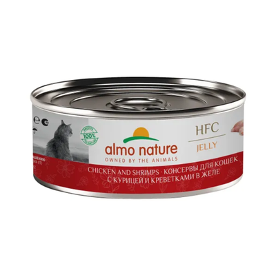 Корм консервированный Альмо Нейчер (Almo Nature) полнорационный для кошек с курицей и креветками в желе HFC, Jelly, Chicken and Shrimps 100 г