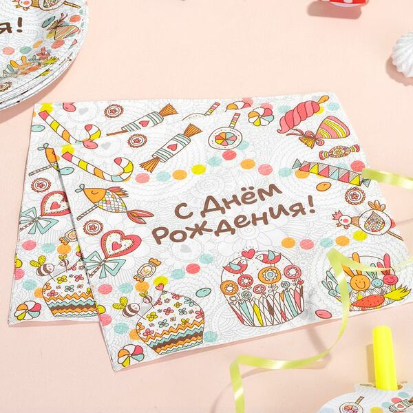 Салфетка трёхслойная, PARTY, 33х33 см, 18 шт., в ассортименте