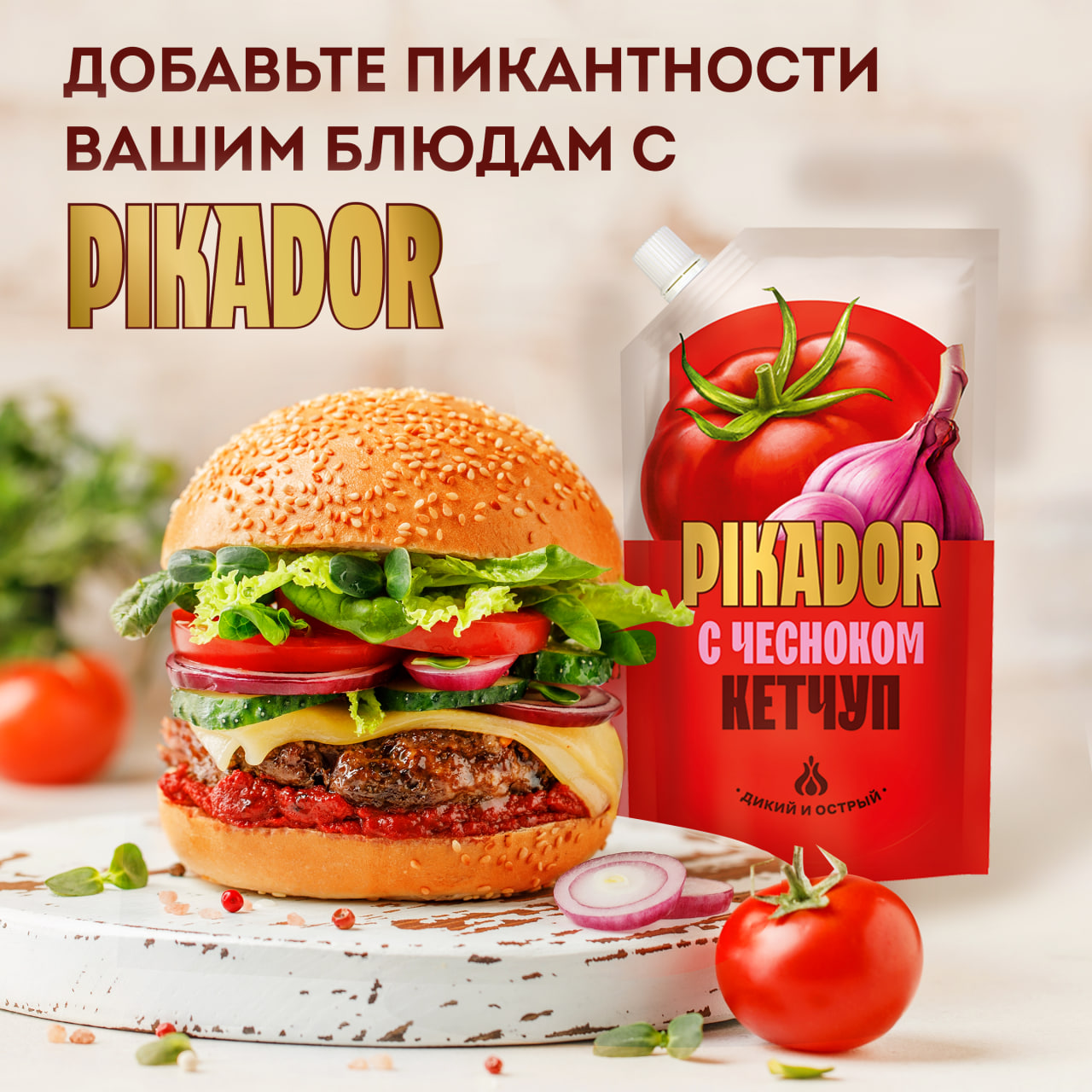 

Томатный кетчуп Pikador с чесноком, дой-пак, 300 г