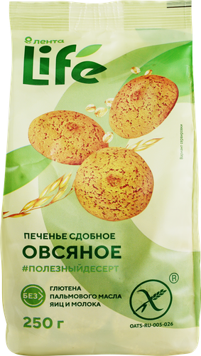 

Печенье безглютеновое ЛЕНТА LIFE Овсяное сдобное 250 г