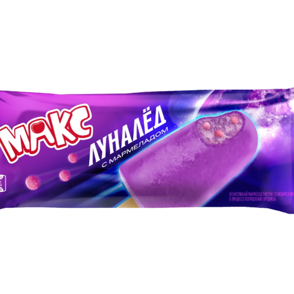 Мороженое Max Фруктовый лед со вкусом земляники с мармеладом бабл-гам Луналед 55 г