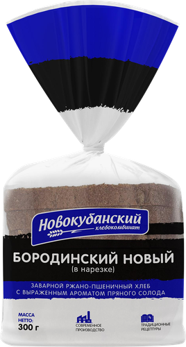 

Хлеб Новокубанский Хлебокомбинат бородинский ржано-пшеничный в нарезке 300 г