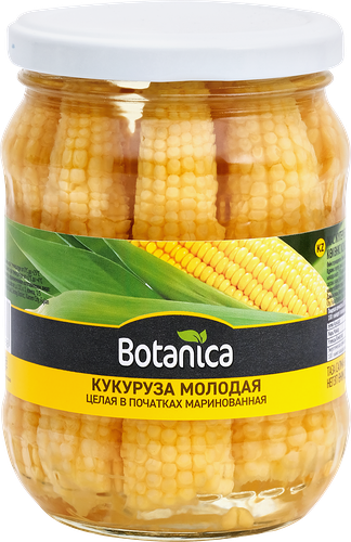 Кукуруза Botanica молодая целая в початках маринованная 370 г