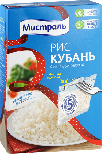 

Рис Мистраль Кубань круглозерный белый в пакетиках 5 шт. х 80 г