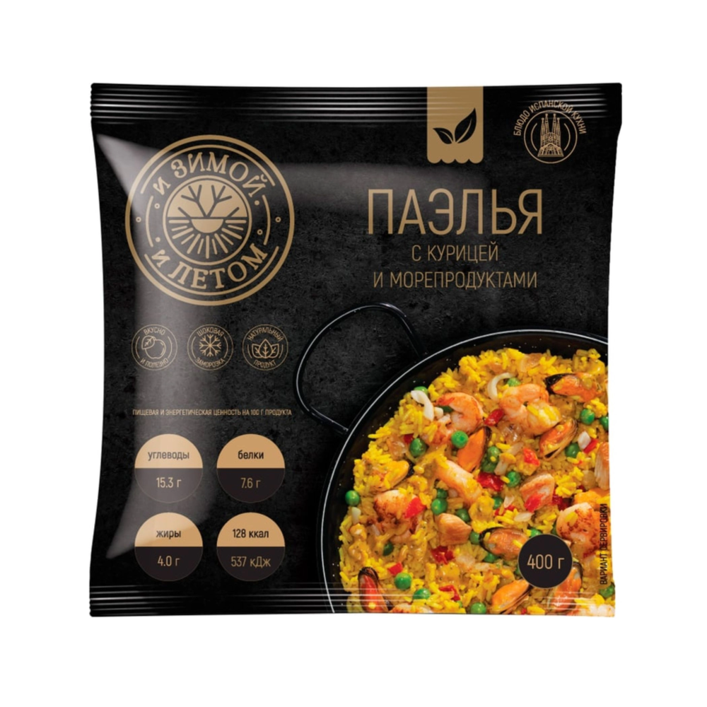 

Паэлья И Зимой И Летом с курицей и морепродуктами замороженная 400 г