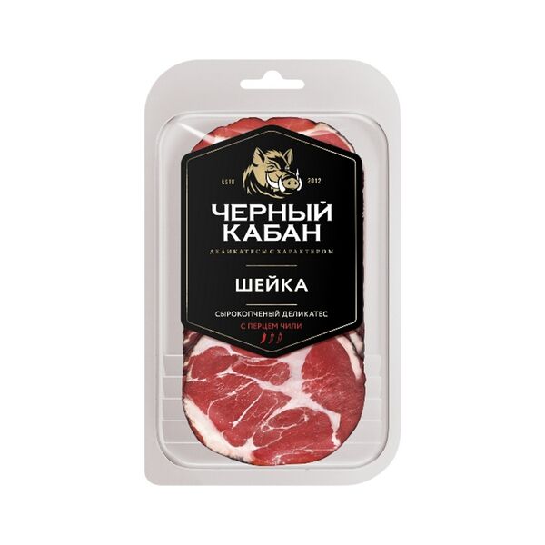 Продукт мясной с/к из свинины Черный кабан Шейка Чили нарезка 95г полим упак Клинский МК