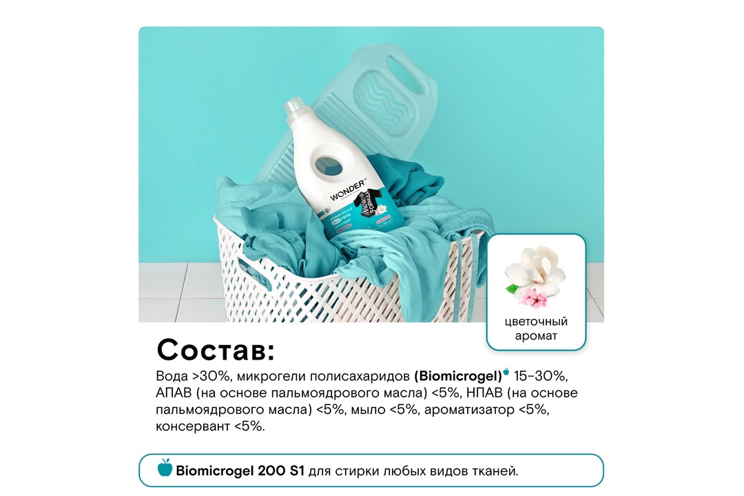 

Гель для стирки Wonder Lab Утренние цветы универсальный, 1 л