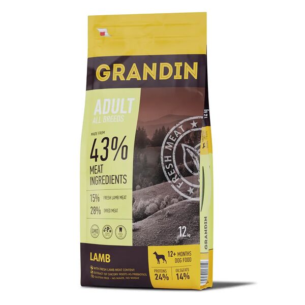 Сухой корм Grandin для взрослых собак всех пород, с ягненком, 12 кг