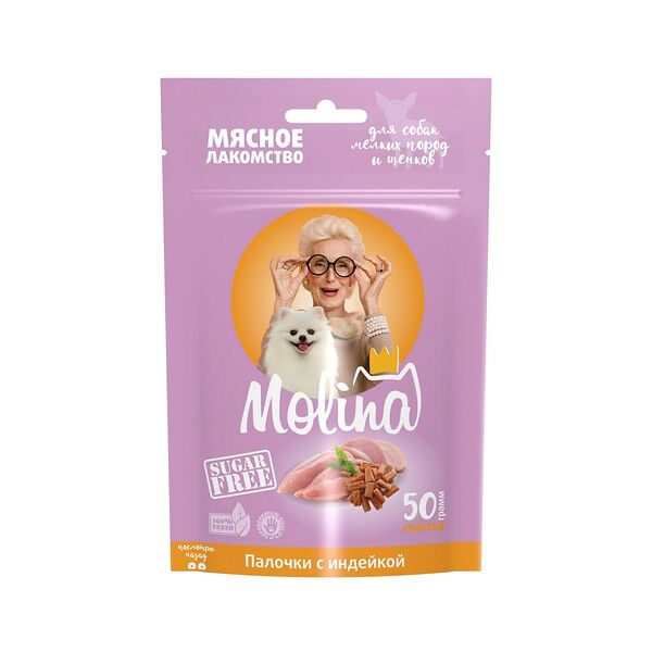 Лакомство д/собак Molina мелких пород и щенков Палочки с индейкой 50г 1498-1