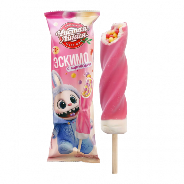 

Мороженое пломбир Чистая Линия Спиролло эскимо с рисовыми шариками в малиновой глазури 70 г