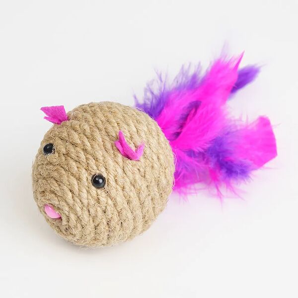 Игрушка с валерианой и гремелкой для кошек Мышь с перьями, 5,7 см