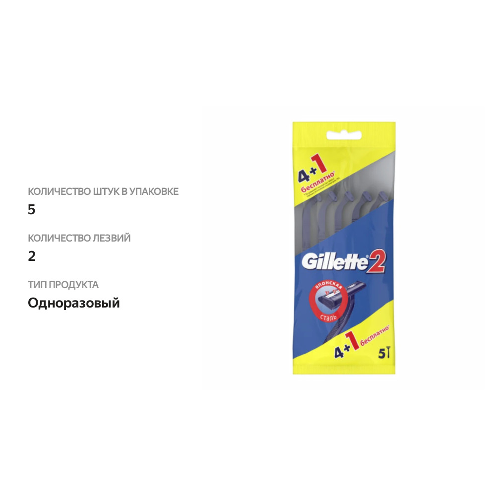 

Бритвенные станки Gillette одноразовые 2 лезвия 4+1 шт