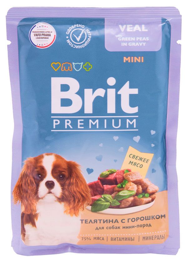 

Влажный корм для собак Brit Premium телятина с горошком в соусе 85 г