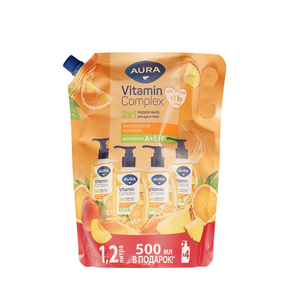 

Жидкое мыло для рук и тела Aura Vitamin Complex Тропический коктейль 1200 мл