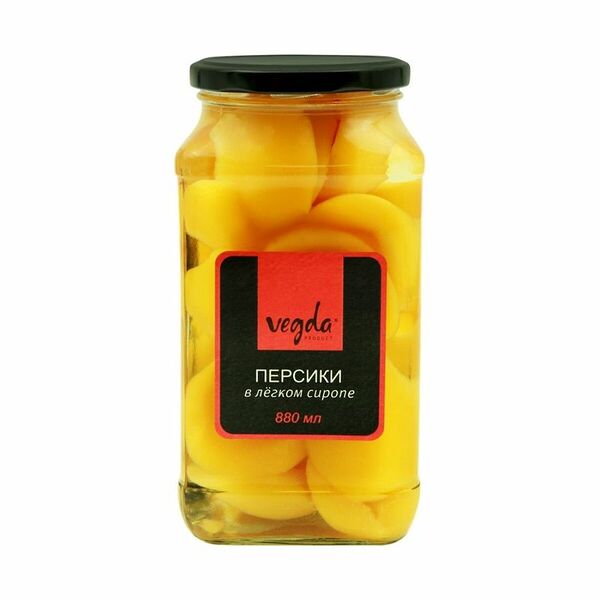 Персики в лёгком сиропе Vegda, 880 мл