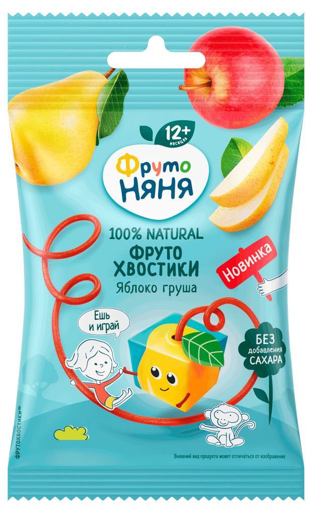

Кусочки фруктовые ФрутоНяня Хвостики из яблок и груш 15 г с 12 месяцев