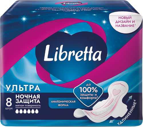 

Прокладки Libretta Ультра Ночные с мягкой поверхностью 8 шт.