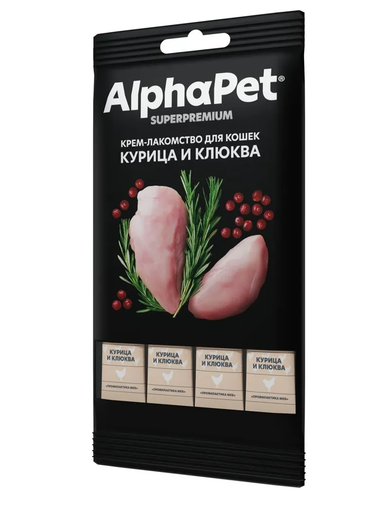 

Крем-лакомство для кошек AlphaPet Superpremium Курица и клюква 4 шт. х 12 г
