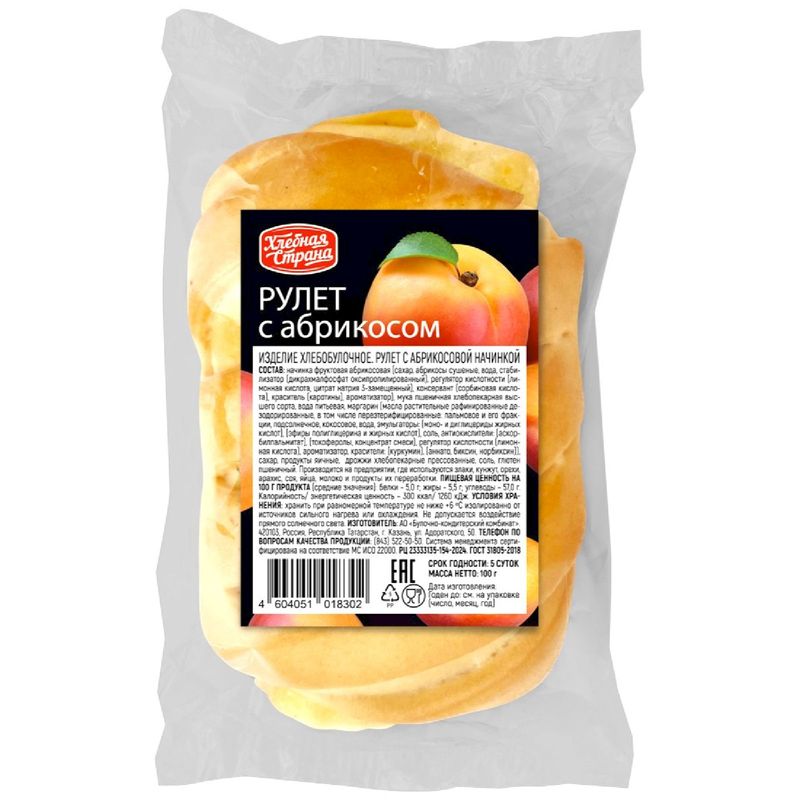 

Рулет Хлебная страна с абрикосом 100 г