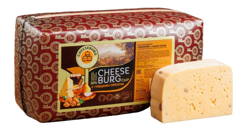 

Сыр Cheeseburg полутвердый с грецким орехом 50% без змж вес