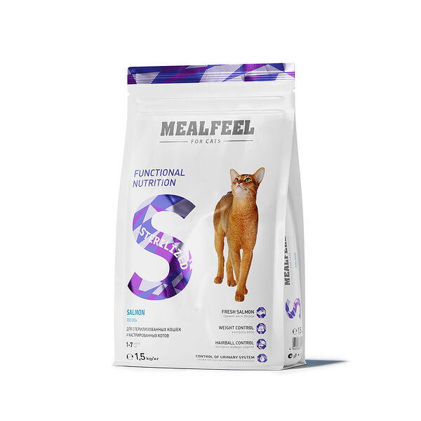 Корм Mealfeel Functional Nutrition Sterilized для стерилизованных кошек старше 1 года, с лососем 1.5 кг