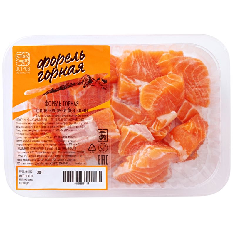 

Форель горная Остров Аквакультура филе-кусочки без кожи охлаждённая 300 г
