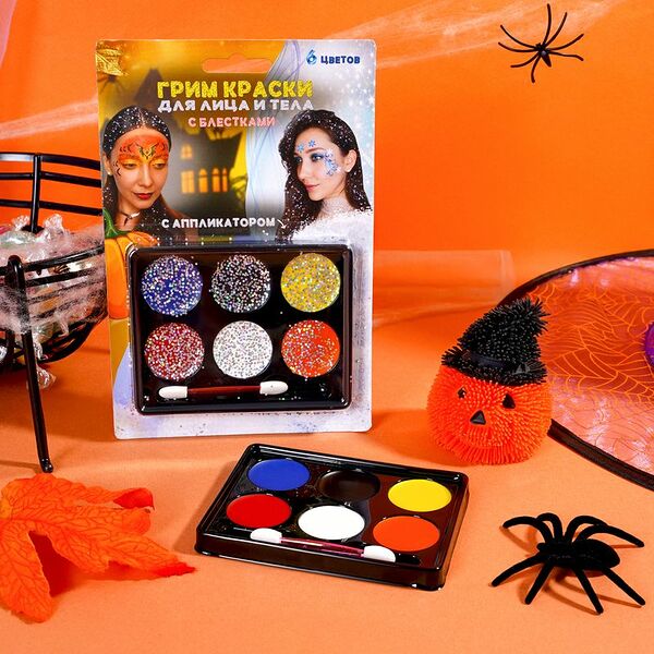 Грим краски для лица и тела, 6 цветов, с аппликатором