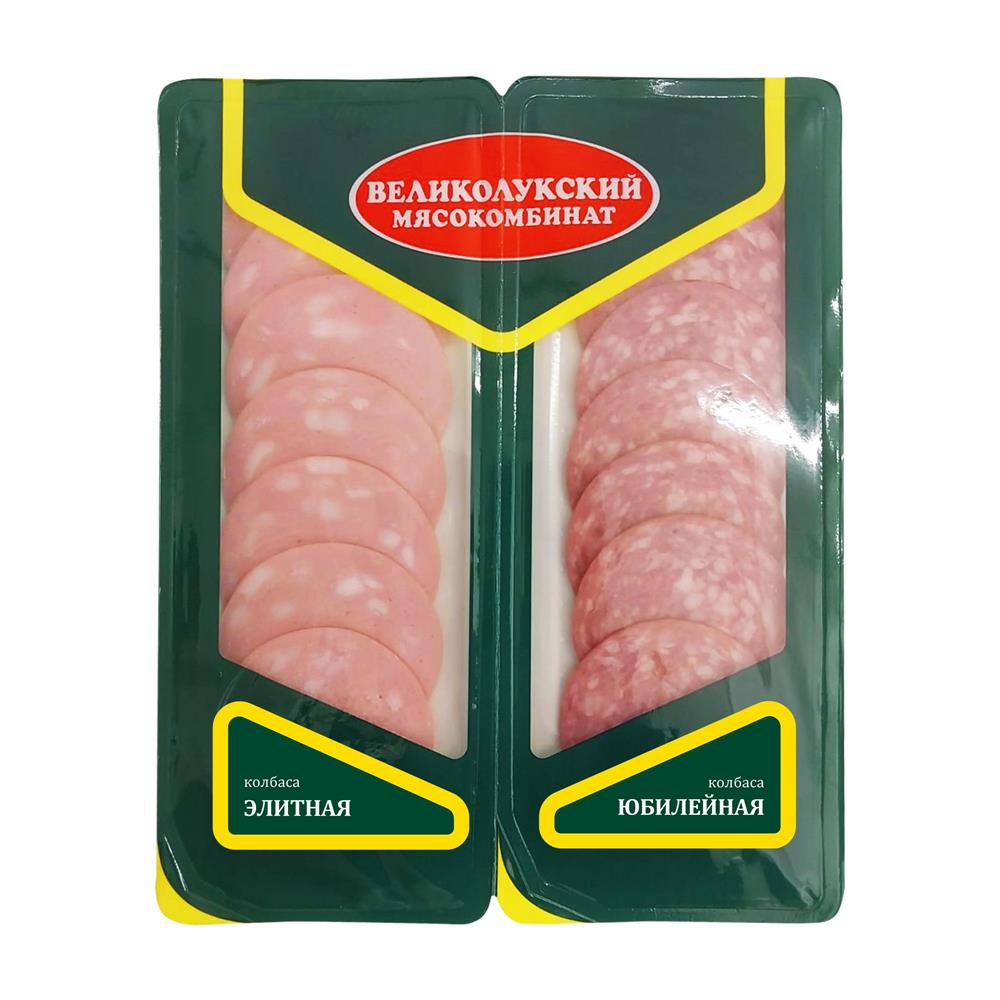 

Колбаса Великолукский Мясокомбинат Элитная вареная и Юбилейная нарезка 100 г
