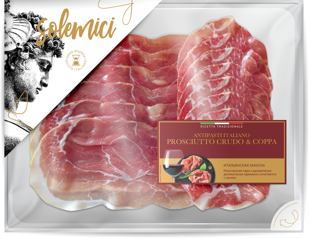 

Прошутто Solemici Прошутто Крудо и Коппа (Prosciutto Crudo & Coppa) нарезка 100 г