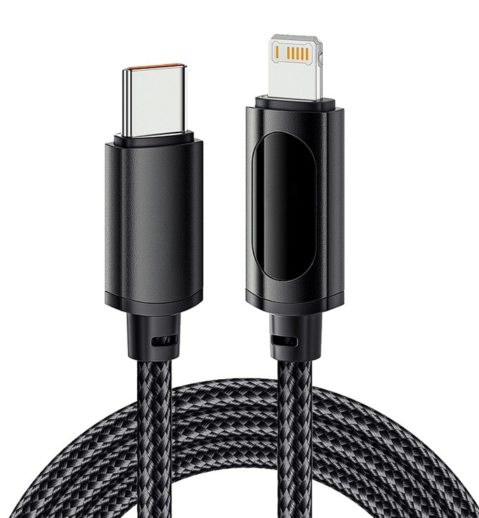 

Кабель Lin'an Rexant Type-C Lightning для Apple 3А, 30 В,т 1 м в черной оплетке с LED дисплеем