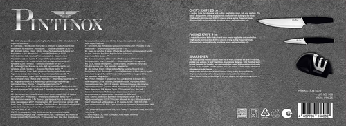 

Набор ножей Pintinox: нож для фруктов и овощей 9 см, нож поварской 20 см, точилка