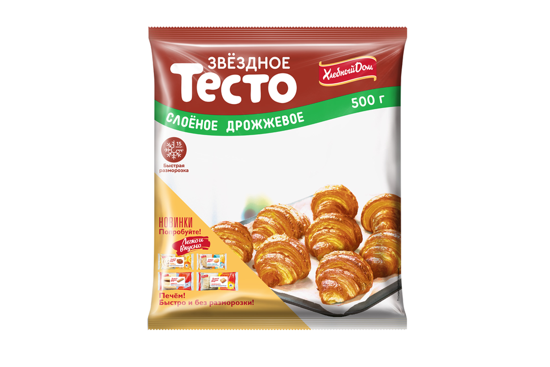 

Тесто слоеное Хлебный дом Звездное дрожжевое замороженное 500 г
