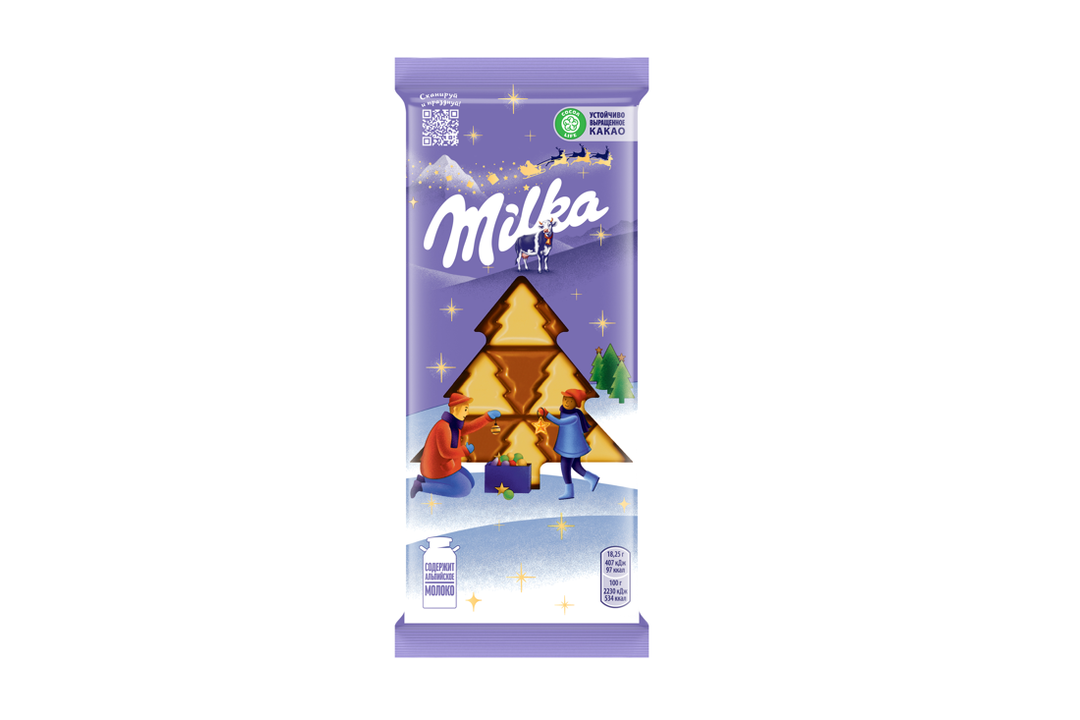 

Шоколад Milka молочный с белым шоколадом в виде ёлочек 73 г