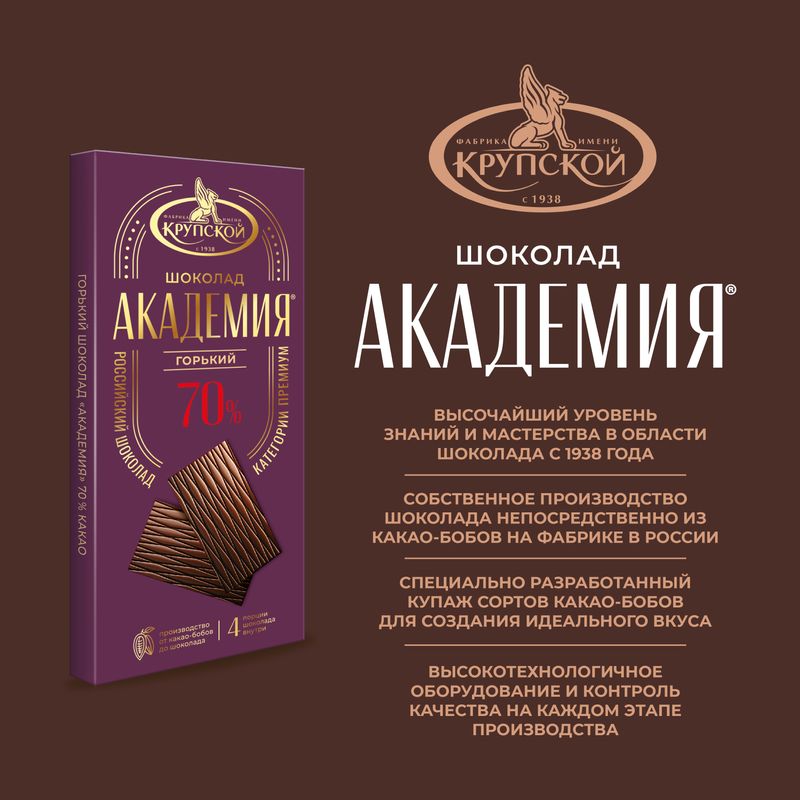 

Шоколад горький Академия какао 70% 88 г