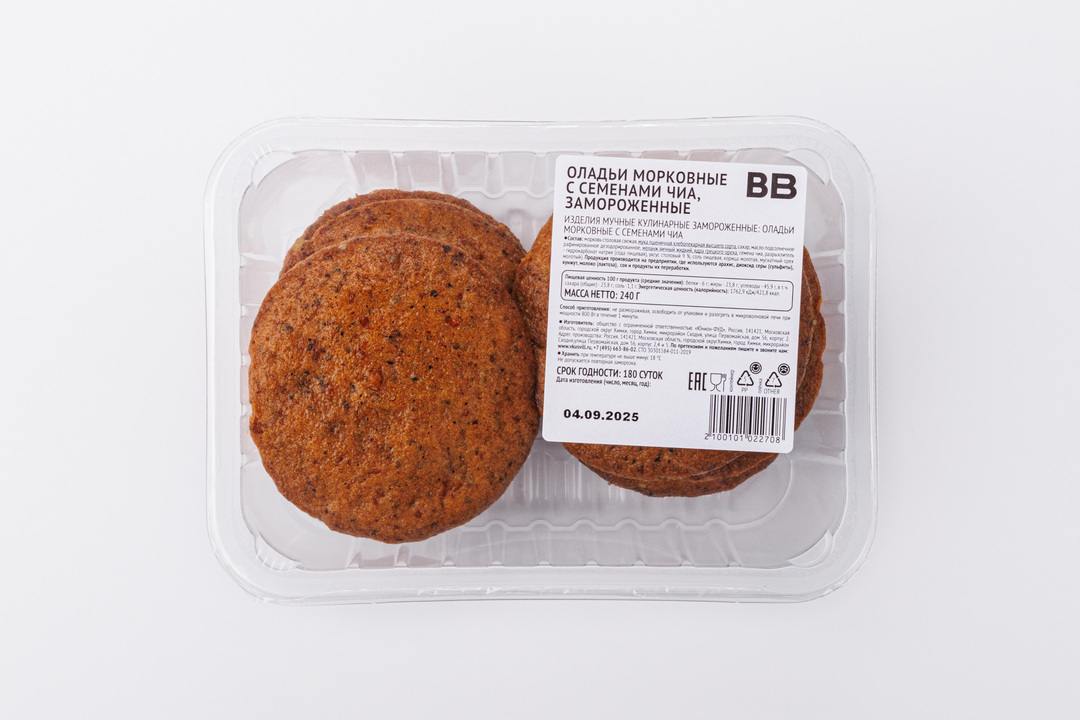 

Оладьи ВкусВилл морковные с семенами чиа замороженные 240 г