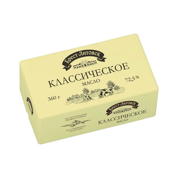 Масло сл/слив несоленое Брест-Литовск Классическое 72,5 % выс сорт 360г