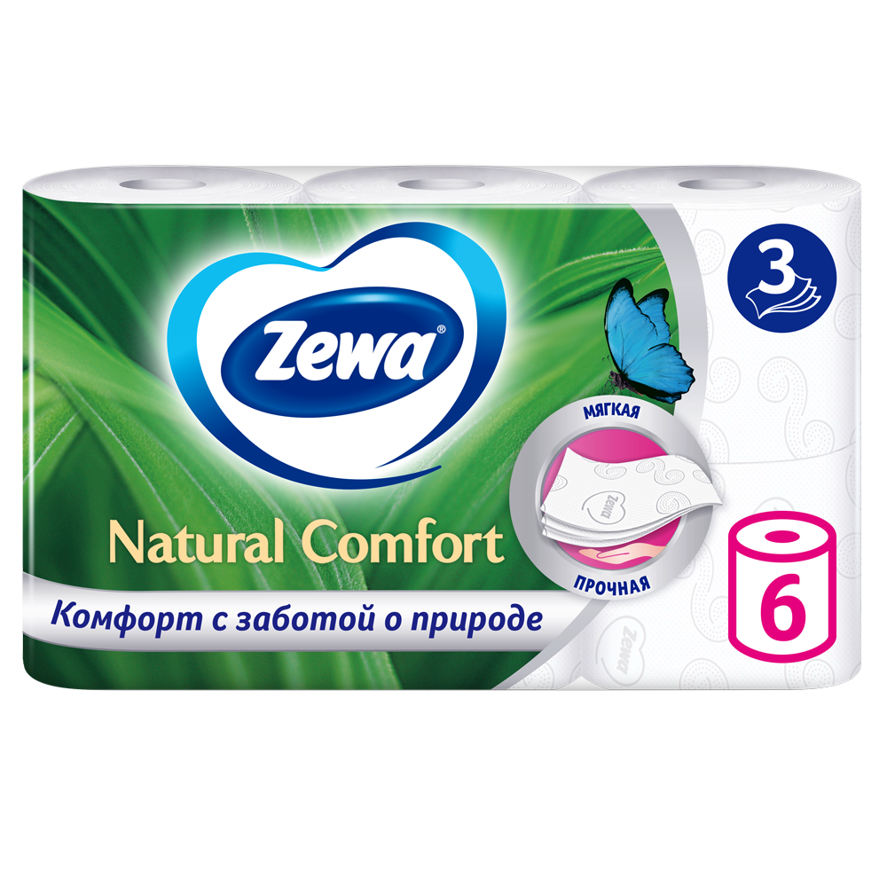 

Туалетная бумага Zewa Natural comfort Без аромата 3 слоя 6 рулонов