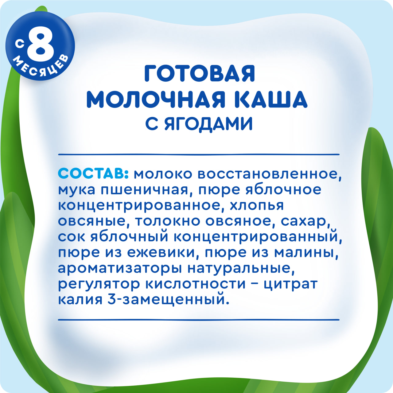 

Каша детская молочная Агуша Яблоко-ежевика-малина пшенично-овсяная с 8 месяцев 100 г
