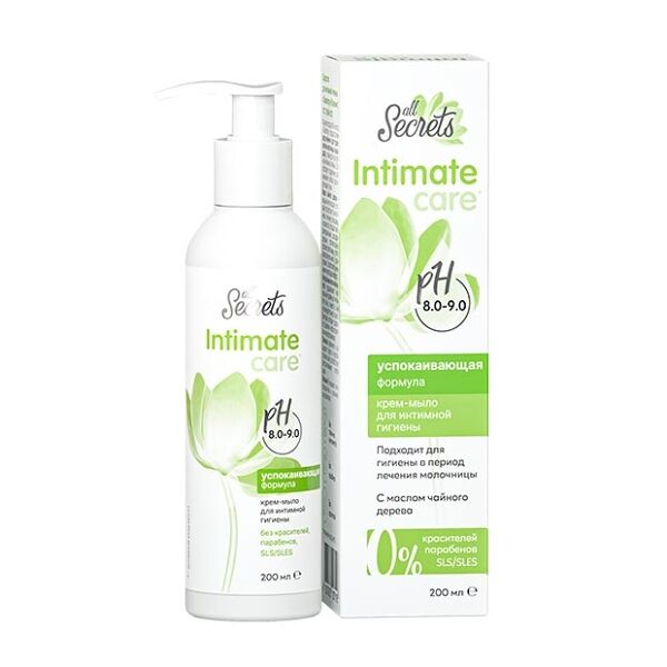 Крем-мыло для интимной гигиены All secrets успокаивающий с маслом чайного дерева 200 мл