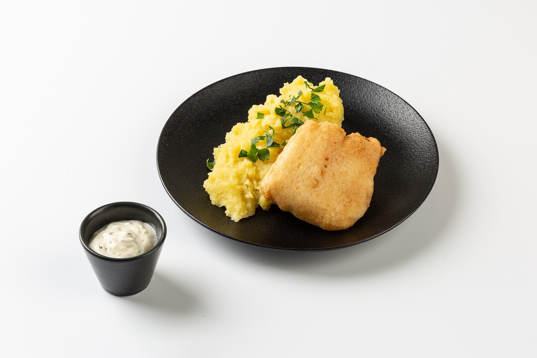 

Филе-кусочки трески атлантической ВкусВилл в кляре с картофельным пюре и чесночным соусом Дк 361 г