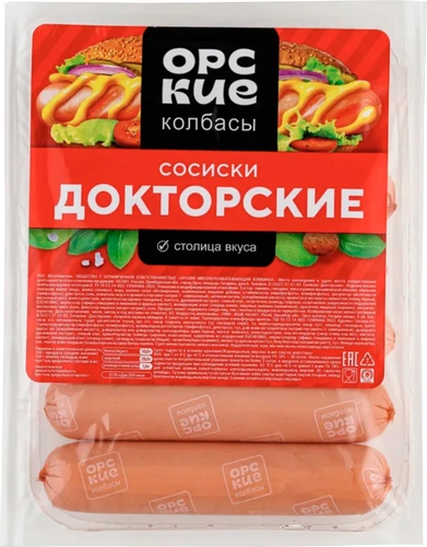 

Сосиски вареные Орские Колбасы Докторские категория В, 350 г
