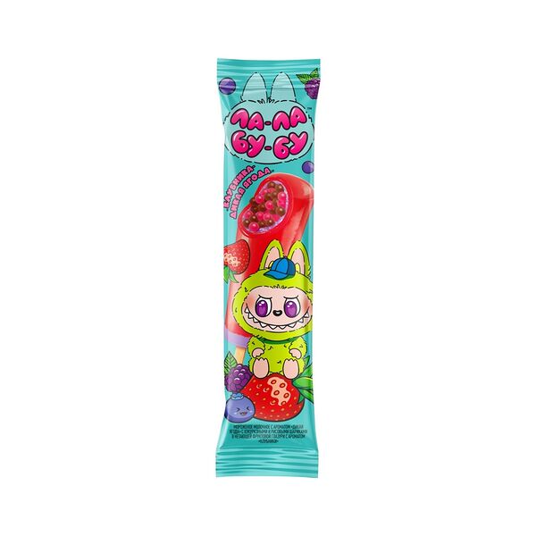 Мороженое Эскимо молочное ЛА-ЛА БУ-БУ Клубника-дикая ягода с шариками в желейной глазури 55г