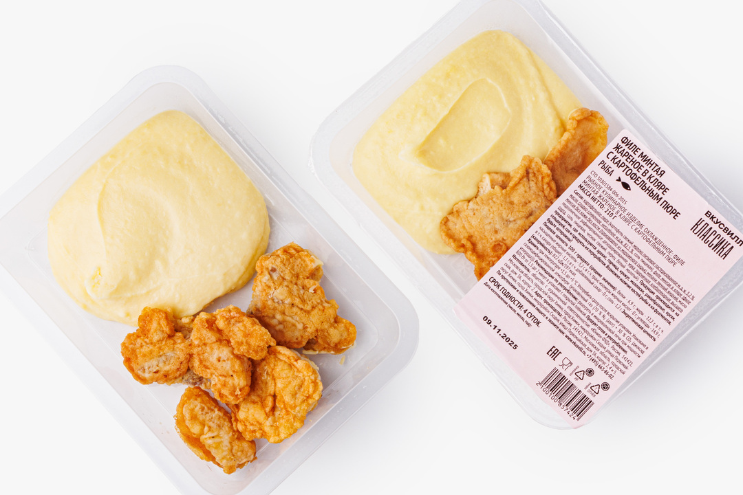 

Филе минтая ВкусВилл Классика жареное в кляре с картофельным пюре 210 г