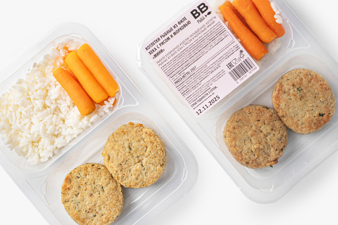 

Котлетки рыбные ВкусВилл из филе хека с рисом и морковью мини 250 г