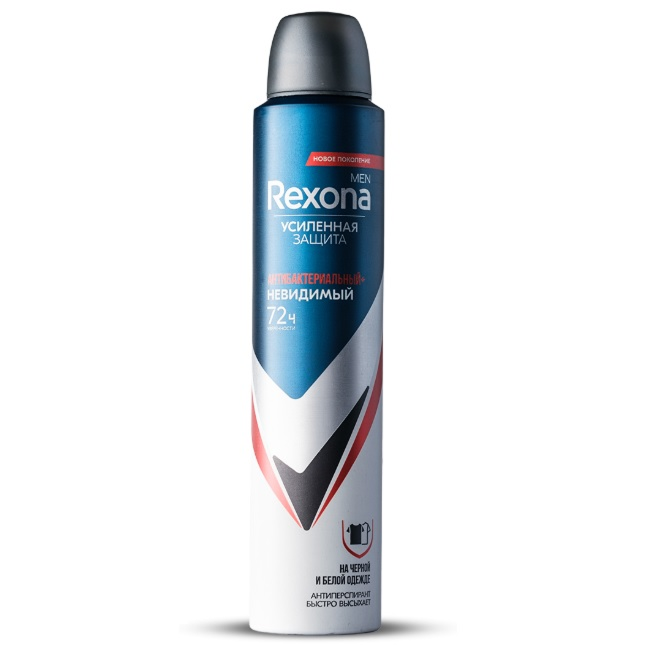 

Антиперспирант аэрозоль Рексона Men Антибактериальный и Невидимый на черной и белой одежде 200 мл
