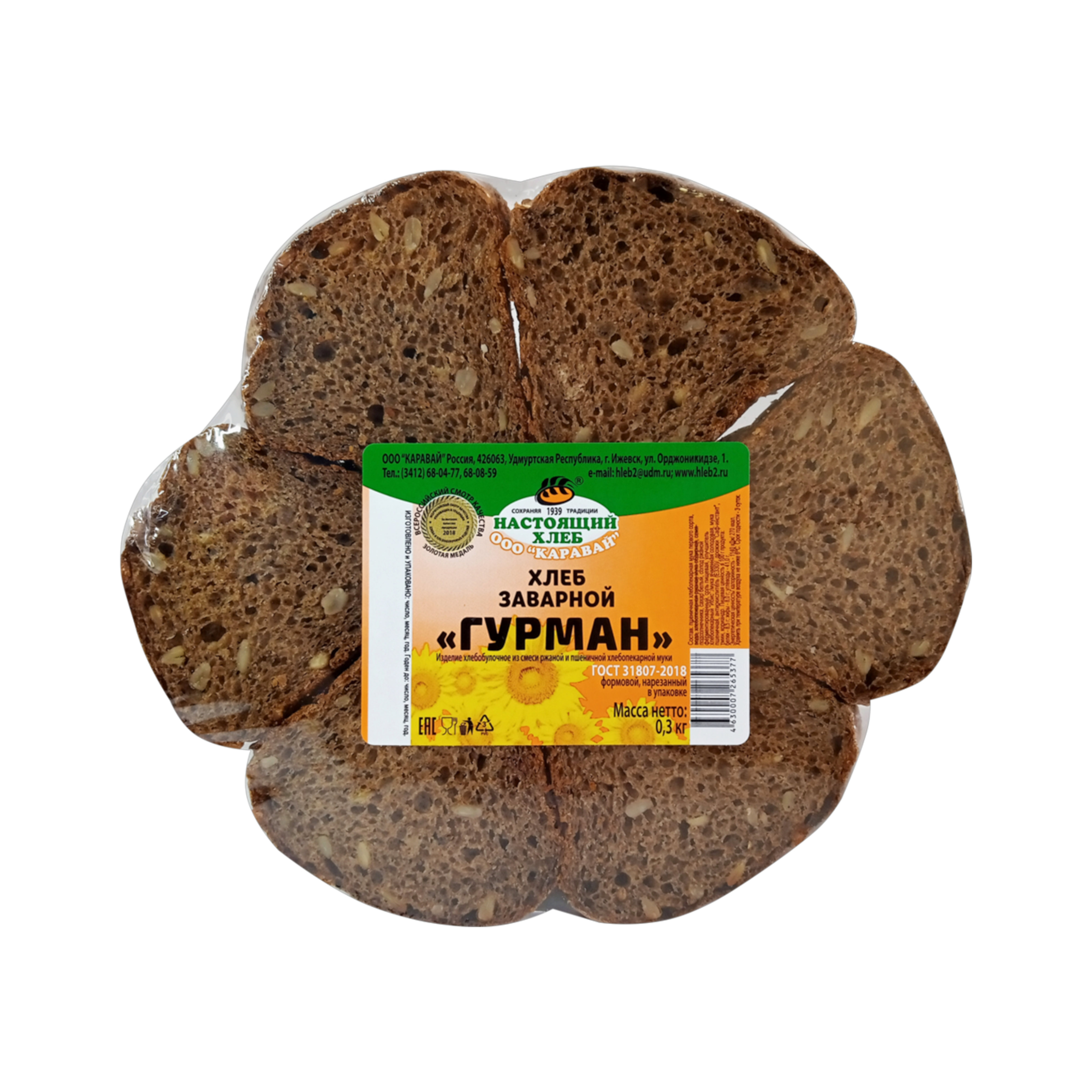 

Хлеб пшенично-ржаной Каравай Гурман заварной, половинка в нарезке 300 г