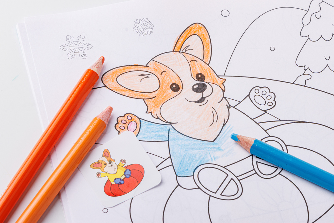 

Книжка-раскраска с наклейками Корги и зимние истории