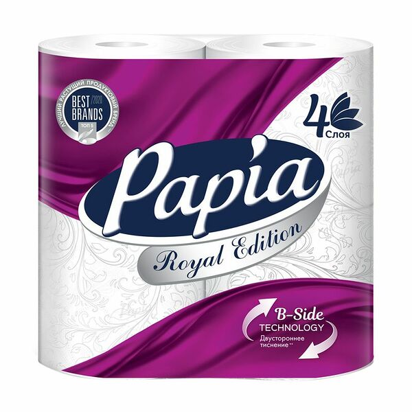 Туалетная бумага, Papia, 4 слоя, 4 рулона