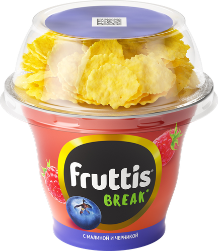 

Продукт йогуртный Fruttis Вкусный перерыв с малиной, черникой и кукурузными хлопьями 2.5% 175 г